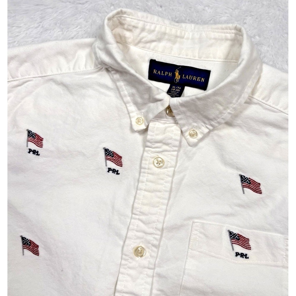 Polo Ralph Lauren Button Shirt BOYS 18-20 MEN XS USA Flag AOP America PRL Preppy
